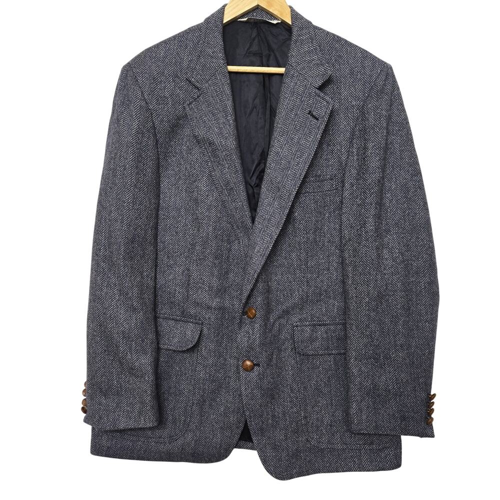 Lands End Mens Vintage USA Classic Tweed Wool Herringbone Blazer Sport Coat 43R